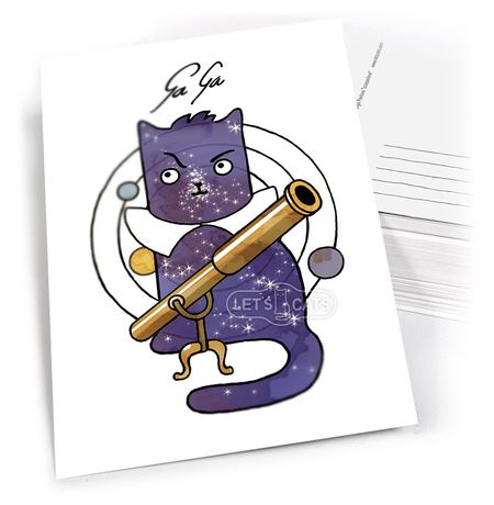 Почтовая открытка Кот - Астроном Let's Cat