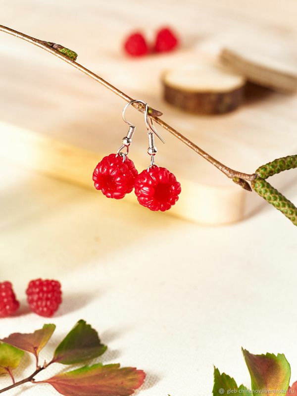 Серьги Малина без листов на цепочке