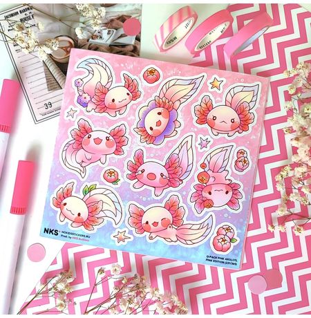 Наклейки Розовый Аксолотль (Pink Axolotl), стикеры NKS Q-Pack
