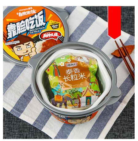 Рис острый в саморазогревающимся стакане с курицей, чесноком и овощами