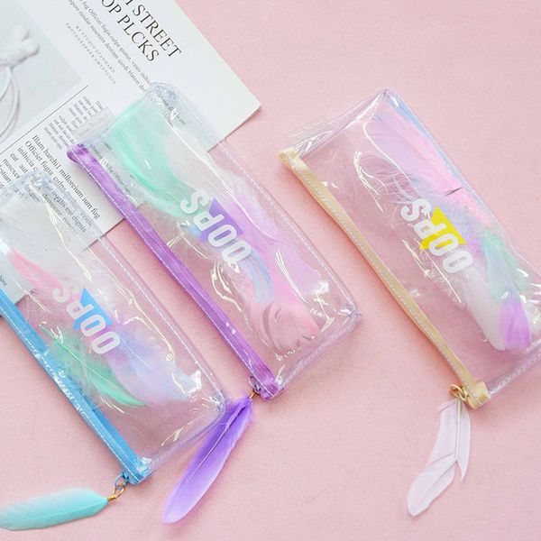 Пенал Прозрачный Перо, голубой УЦЕНКА