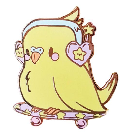 Значок Попугай в наушниках на скейте